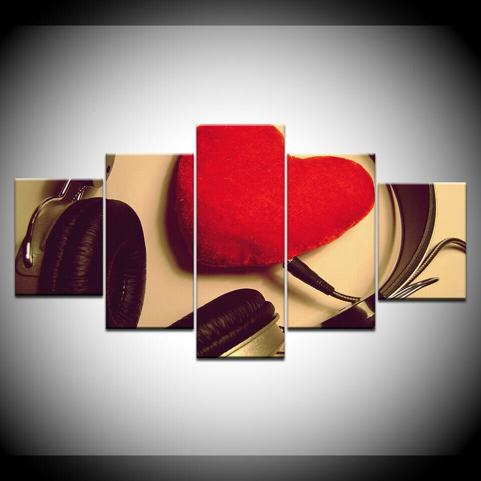 Abstract Poster Canvas Wall Art Pictures 5 Panel Red Heart shaped No Framed