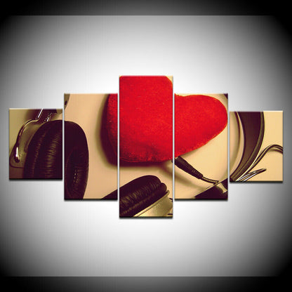 Abstract Poster Canvas Wall Art Pictures 5 Panel Red Heart shaped No Framed