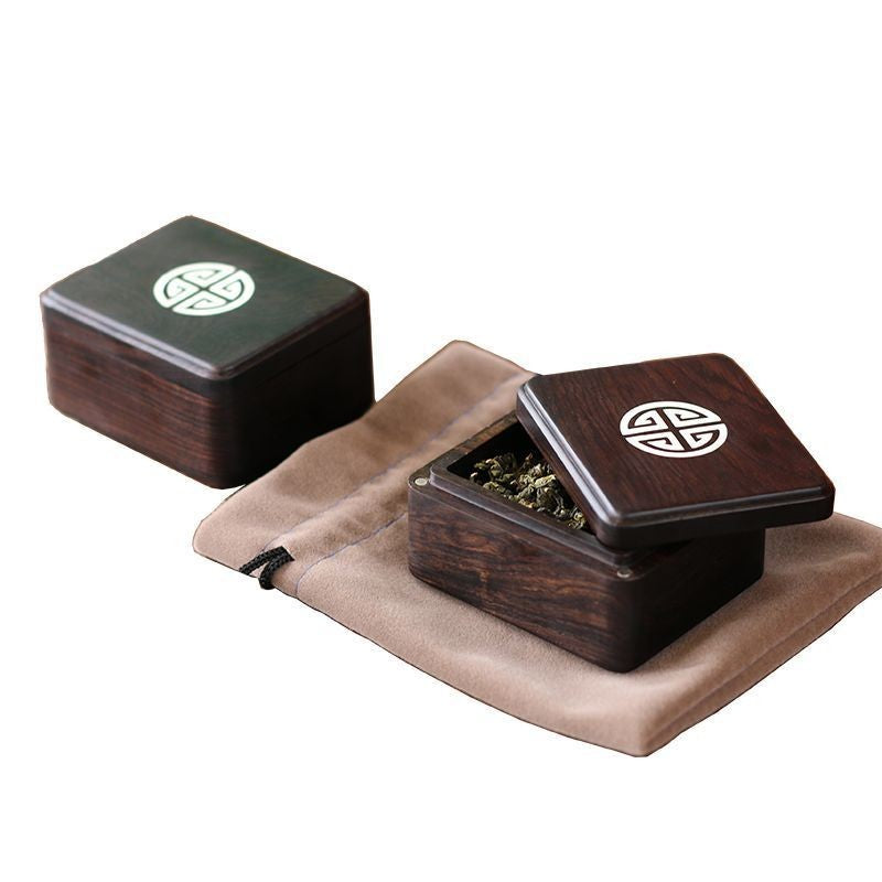 Purple Sandalwood Tea Caddy 68×58×38mm Silver Inlay Portable Sealed Wood Box
