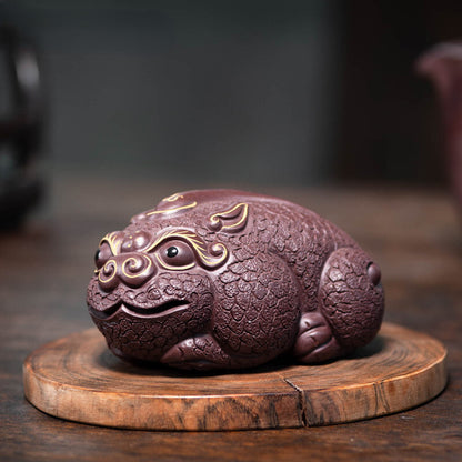 3.74" Chinese Yixing Handmade Purple Clay Tea Pet Statue Ornaments Tea Figurine