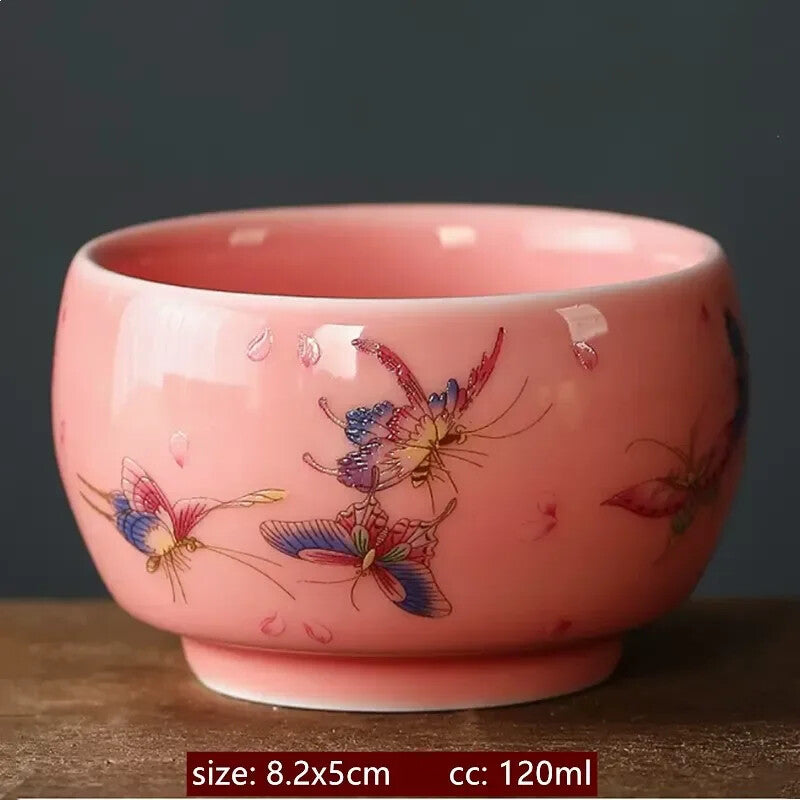 120ml Enamelled Pattern Handmade Porcelain Teacup Ceramic Tea Bowl Master Cup