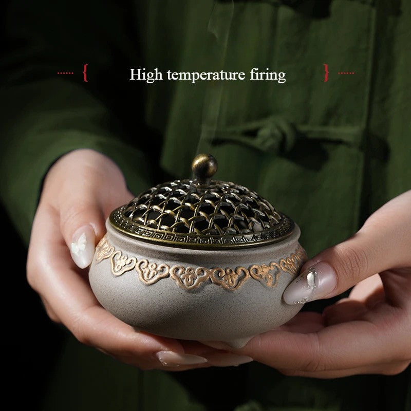 Zen Vintage Ceramic Incense Burner Three-legged Temple Worship Indoor Incense