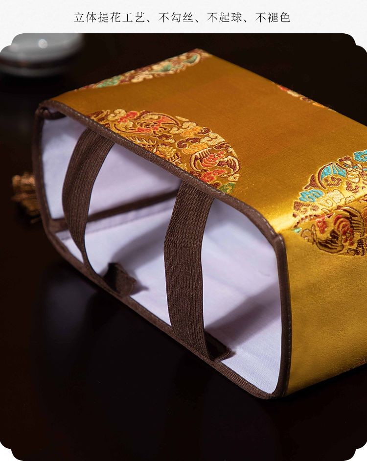 New Chinese Handmade Brocade Tissue Box With Tassel Decor