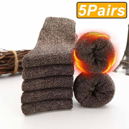 Men Socks 5Pairs Terry Fabrics Winter Woolen Merino Thick Thermal Warm Sportwear