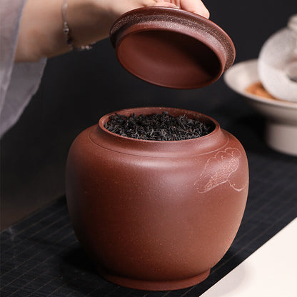 China Yixing Zisha Jiangpo Clay Pottery Traditional Handmade Tea Jar Pot Vessel