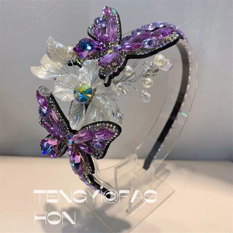 Women Headband Vintage Baroque Flower Big Diamond Luxury Fashion Party Hairbands