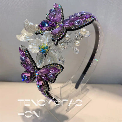Women Headband Vintage Baroque Flower Big Diamond Luxury Fashion Party Hairbands