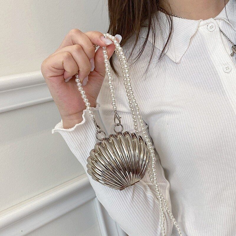 Shell Bag Pearls Shoulder Crossbody Bag Small Lipstick Purses Women's Handbags