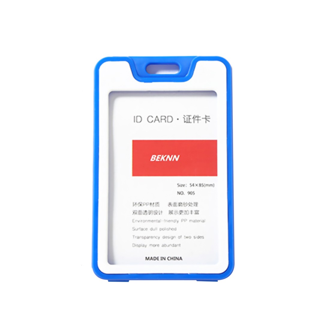 1Pc Blue Meeting ID Badge Card Holder Slim Hard Card Cover Case w/ Lanyard cc