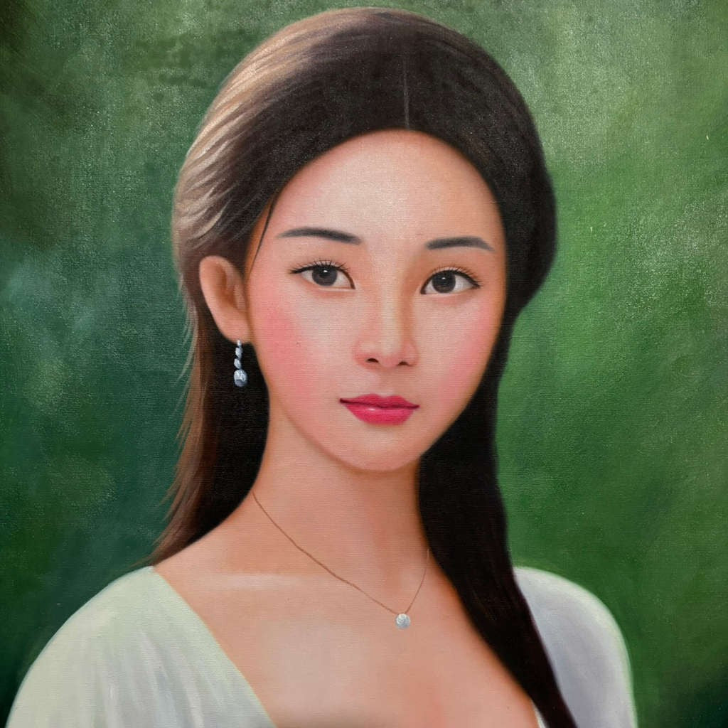 Chinese Hand Painted Canvas Oil Painting Beautiful Woman By Leng Jun 冷军 19010