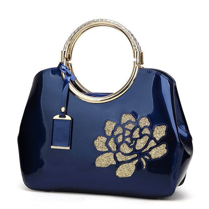 28*22*10.5 Cm Patent Leather Handbag Shoulder Bag Luxury Hollow Purse Blue Red