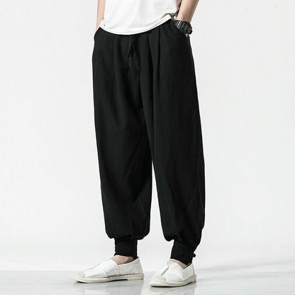 Men New Japanese Style Boho Sport Loose Fit Capri Long Baggy Hakama Pants size
