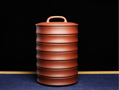 chinese Yixing Handmade Caddy Zisha Canister Pu'er tea cake storage with lid Jar