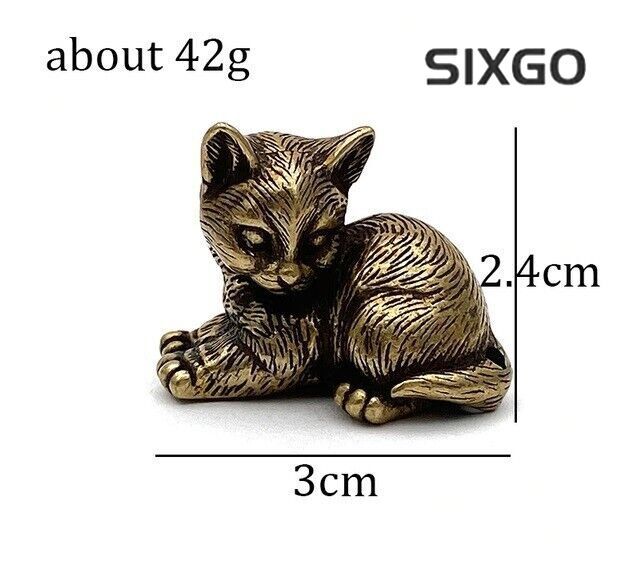 Brass Cute Cat Animal Statue Small Sculpture Tabletop Figurine Home Decor Gifts