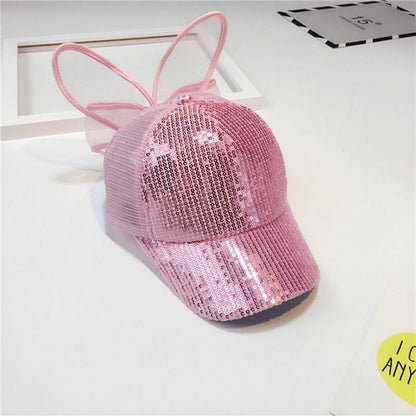 Baby Hats Spring Summer Girl Baseball Caps Glitter Rabbit Ear Pearl Sun Children