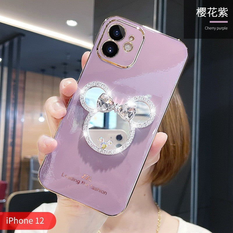 For iPhone 17 Pro Max/16/15 Cute Bling Mirror Holder Phone Case w/Chain 8 color