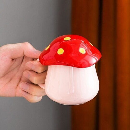 Ceramic Cute Mushroom Cup Personalized Breakfast Milk Cup with Lid 300 ml