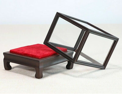 Ebony Wood Display Protect Glass Cover Wooden Trim Frame Base Dome Case Box