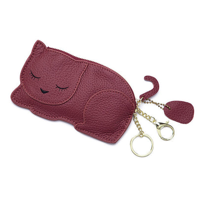 Cute Cat Ultra Thin Purse Wallet Genuine Leather Car Key Bag Mini Coin Bag
