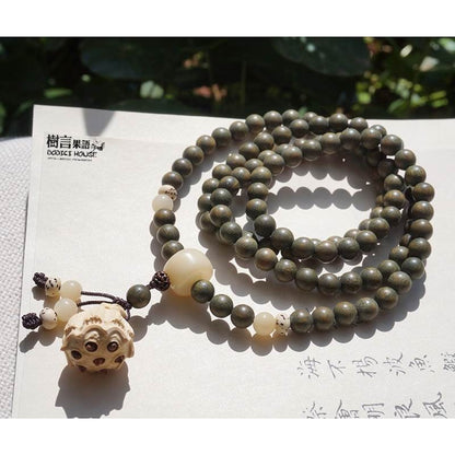 Handmade Green Sandalwood 108 Beads Bracelet 8mm Multi Layer Lotus Pendant Mala