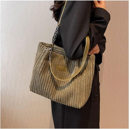 Ulisty Women Corduroy Tote Bag Casual Shoulder Bag Daily Shopping Bag Fashion Ha