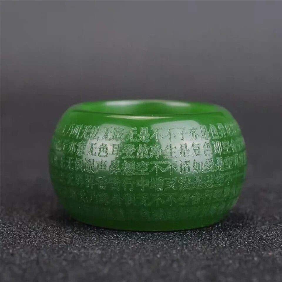 Natural Green Jade 22mm Ring Heart Meridian Emerald Buddhist Amulet Fashion -