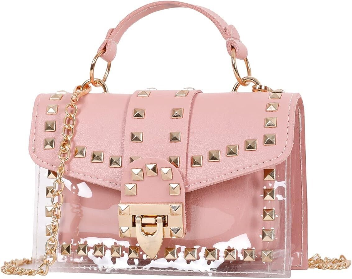 Women's Fashion Clear Purses Handbags Transparent PVC Crossbody Pink Bag Gift