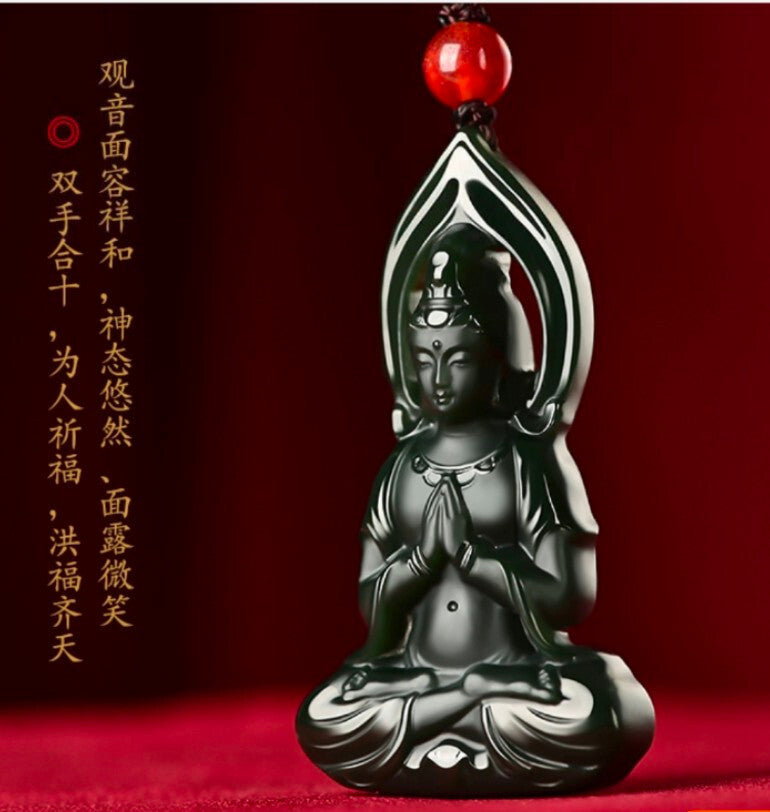 Certificate Hetian Jade Pendant Green Jade Guanyin Buddha Pendant Amulet