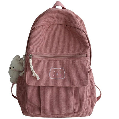 Corduroy Backpack Student Schoolbag Traveling Shoulder Bags 29*12*41cm Pink Blue