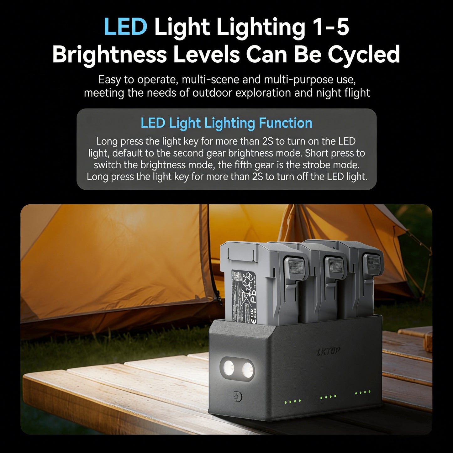 LKTOP 100W Mini 5 Pro Charging Hub – 3-Battery Fast Charge for DJI Mini Series