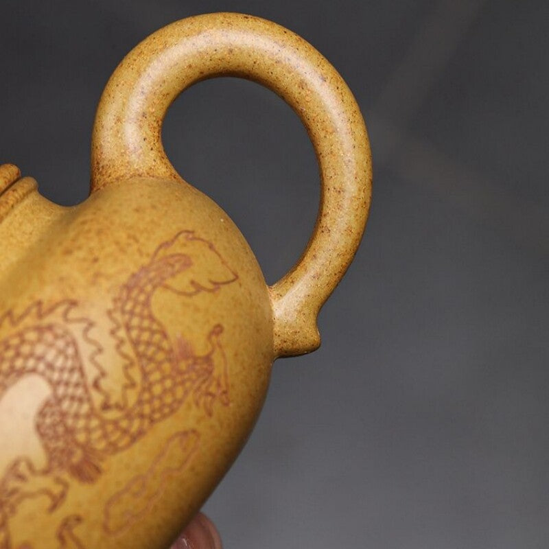 Original Ore Real Yixing Zisha Duan Clay Tea Pot Dragon Carved Antique Style Pot