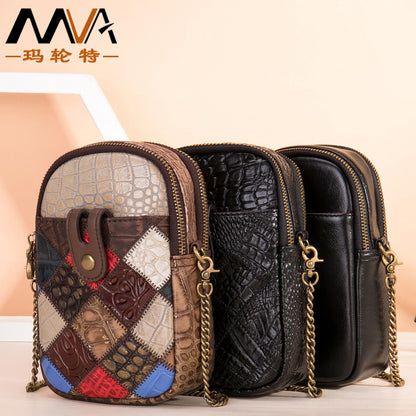 Designer Real Leather Sling Shoulder Bag mobile phone Bag, Double Zipper Bags
