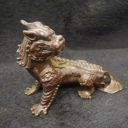 Chinese Antique Bronze Unicorn Tea Pet Statue Ornament