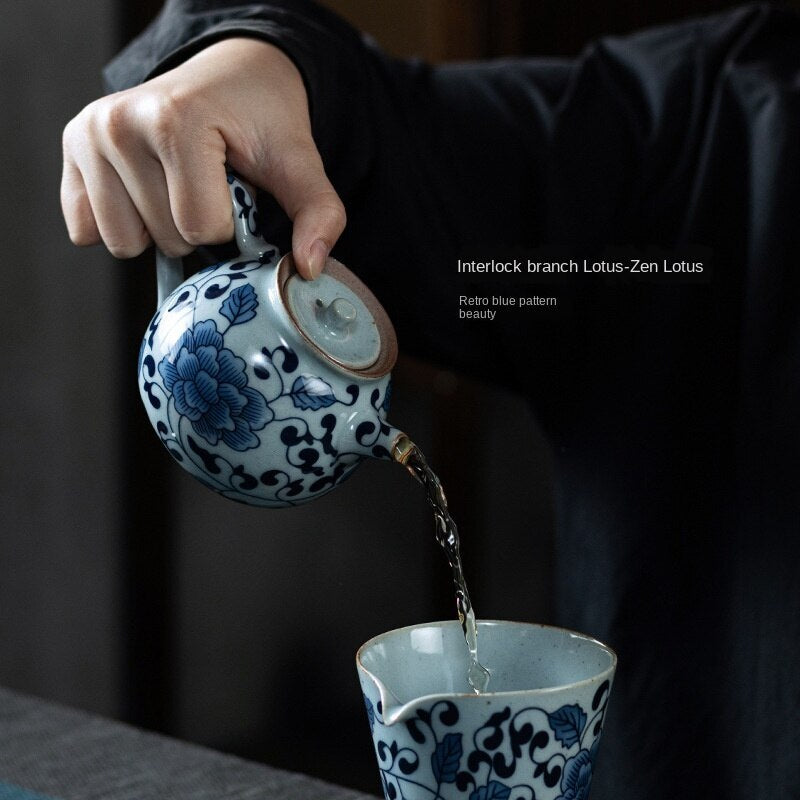 Blue and White Porcelain Teapot Handmade Ceramic Teapot Kung Fu Tea Set