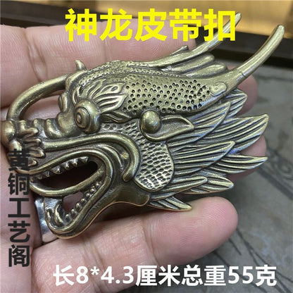 Pure Copper Retro Dragon Head Belt Buckle 36mm Inner Width Fit 34-35mm Belt