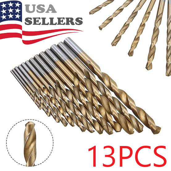13Pcs HSS Titanium Coated Twist Drill Bit Set 1.5-6.5mm Hex Shank For wood Metal