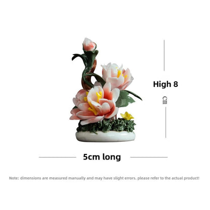 Handmade Peony Ceramic Tea Pet 8cm 3.2in Kung Fu Tea Set Tea Room Decoration