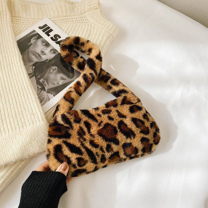 Bag Plush Animal Print Shopper Purse Handbag Shoulder Underarm Bag 250*140*30mm
