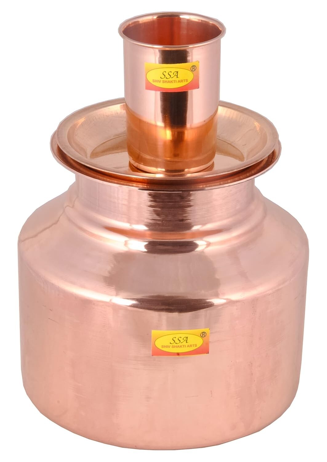 Pure Copper Water Pot Pitchers Matka Container With Lid and Glass 5.5 Litre