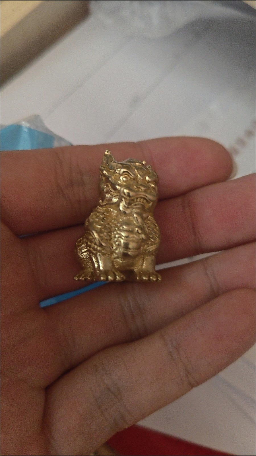 Brass Kylin Statue Desktop Ornament Study Paperweight Tea Pet Wenwan Hand Piece
