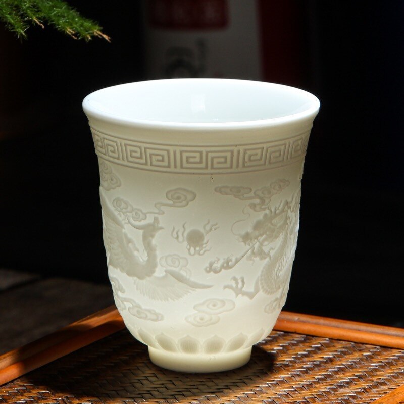 Ceramic Dragon Phoenix Teacup Zen Jade Porcelain Water Mug Creative Tea Cup