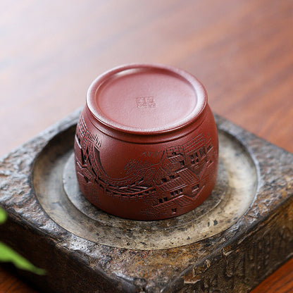 Boutique Tea Cup True Yixing Zisha Purple Clay Master Cup Marked Hand Carved New