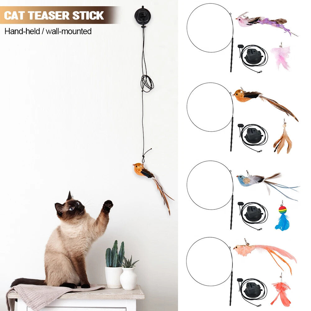 Cat Teaser Stick Replaceable Simulated Bird Cat Teaser Wand Multifunctional