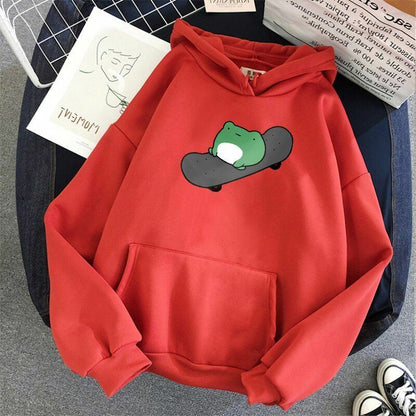 Oversized Sweatshirt Skateboard Frog Men Women's Hoodies Harajuku Warm Pullover