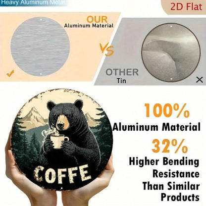Vintage 8x8 Round Tin Sign Black Bear Coffee Retro Rustic Wall Art for Kitchen