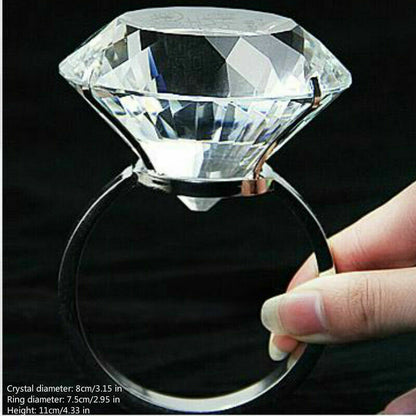 Large 80MM Crystal Oversized Faux Diamond Ring Proposal Wedding Chic Novelty