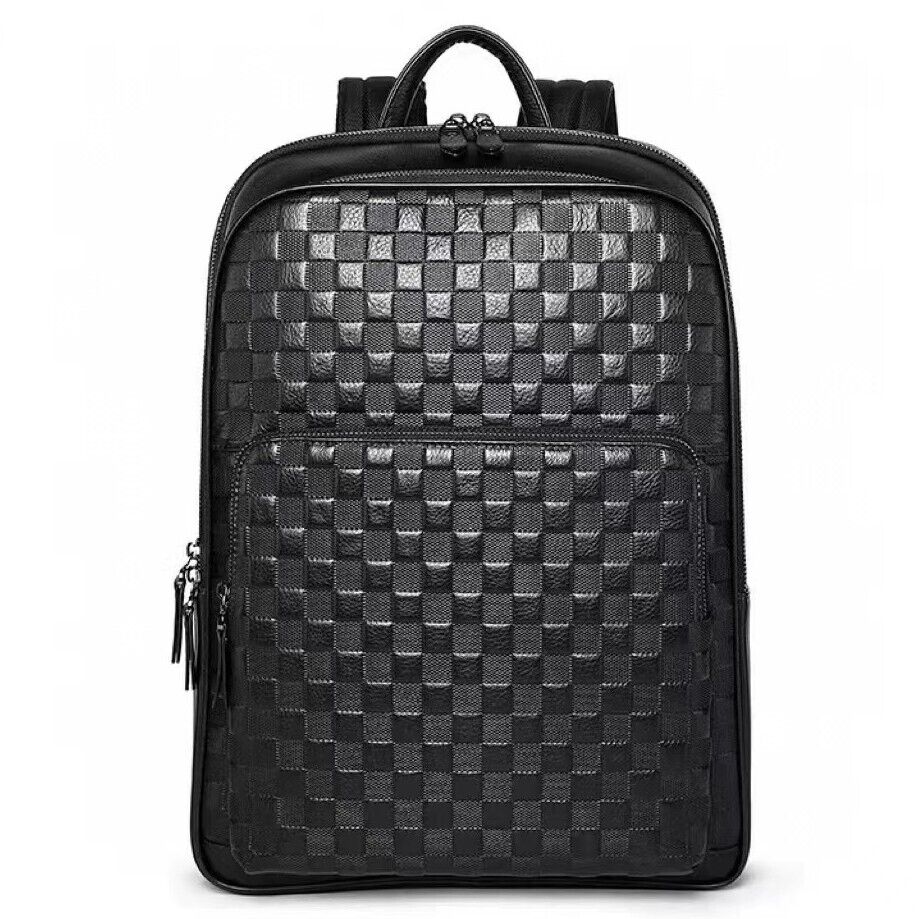 Top Cow Leather Black Men's bag, Soft Leather Large Capacity Backpack Travel Bag
