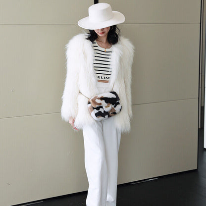 Womens Fashion Genuine Leather Crossbody Bag Real Mink Fur Evening Party Bag