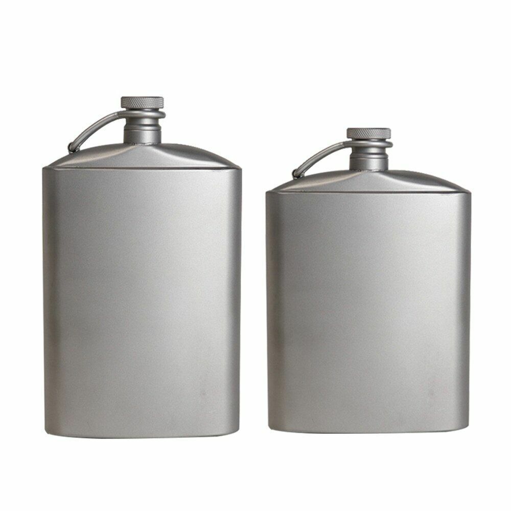 Titanium Flask 220/260ml Wine Hip Flagon Screw Cap Clip Funnel Ultralight Flat