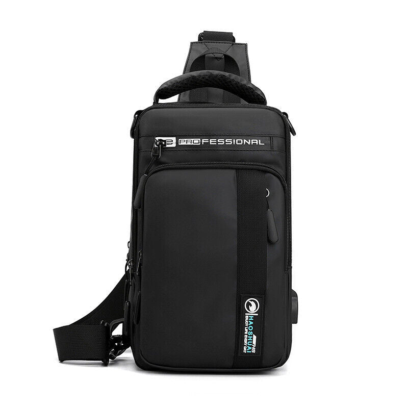 Backpack Chest Pack Shoulder Bag with USB Charging Port Nylon Cross body Bags